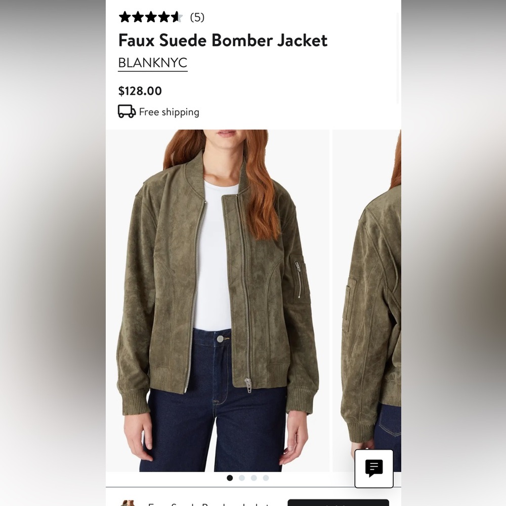 Blank NYC Faux Suede Bomber Jacket in hunter green (size medium)